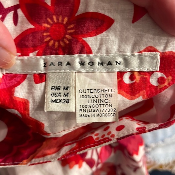 ZARA M cotton bubble hem sash tie mini skirt red pink - Picture 3 of 7